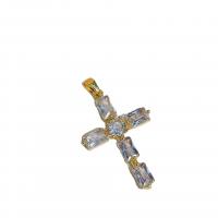 Μενταγιόν Cubic Zirconia (CZ) Brass, Ορείχαλκος, με Cubic Zirconia, Σταυρός, χρώμα επίχρυσο, για τη γυναίκα, περισσότερα χρώματα για την επιλογή, νικέλιο, μόλυβδο και κάδμιο ελεύθεροι, 20x36mm, Sold Με PC