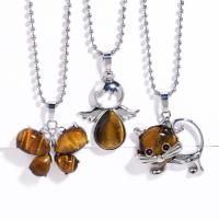 Gemstone Ékszer Nyaklánc, Tiger Eye, -val Sárgaréz, -val 5cm extender lánc, ezüst színű bevonattal, Különböző alak a választáshoz & a nő, több színt a választás, 30x31mm, Hossz Kb 42 cm, Által értékesített PC