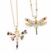 Cubic Zircon Micro Pave Brass Necklace with Plastic Pearl with 5cm extender chain Dragonfly 18K gold plated & micro pave cubic zirconia & for woman nickel lead & cadmium free Length Approx 45 cm Sold By PC