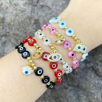 Mal pulsera ojo, metal, con cordón poliéster & resina, 18K chapado en oro, diferentes estilos para la opción & micro arcilla de zirconia cúbica & para mujer & esmalte, más colores para la opción, libre de níquel, plomo & cadmio, longitud aproximado 25 cm, Vendido por UD