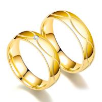 Anillos para Parejas, Partículas de acero, 18K chapado en oro, unisexo & diverso tamaño para la opción, dorado, 6x2mm, Vendido por UD