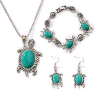 ensemble de bijoux turquoise, Boucle d’oreille stud & Bracelet & collier, alliage de zinc, avec turquoise, avec 3.15inch chaînes de rallonge, tortue, Placage, trois pièces & bijoux de mode & pour femme, plus de couleurs à choisir, protéger l'environnement, sans nickel, plomb et cadmium, 52mm, Longueur Environ 18.11 pouce, Environ 8.07 pouce, Vendu par fixé