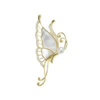 Shell Broche, Messing, met Schelp & Plastic Pearl, Vlinder, mode sieraden & micro pave zirconia & voor vrouw, gouden, nikkel, lood en cadmium vrij, 23x51mm, Verkocht door PC