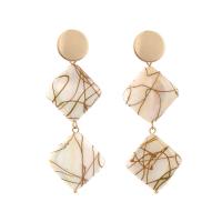 Boucles d'oreilles coquillage, alliage de zinc, avec coquille, Losange, Placage de couleur d'or, Style bohème & pour femme, protéger l'environnement, sans nickel, plomb et cadmium, 25x72mm, Vendu par paire