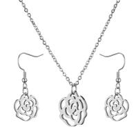 Roestvrij staal sieraden sets, oorbel & halsketting, Titanium Staal, Rose, 2 stuks & voor vrouw & hol, meer kleuren voor de keuze, 15x17mm, Lengte Ca 17.71 inch, Verkocht door Stel