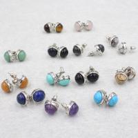 Gemstone Oorbellen, Edelsteen, met Zinc Alloy, gepolijst, verschillende materialen voor de keuze & uniseks, meer kleuren voor de keuze, 10mm, 5pC's/Lot, Verkocht door Lot