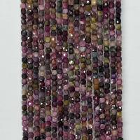 Gemstone šperky Korálky, Tourmaline, Náměstí, lesklý, různé materiály pro výběr, multi-barevný, 4x4mm, Prodáno za Cca 14.96 inch Strand