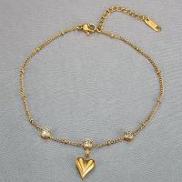 Anklet de acero inoxidable, Partículas de acero, Joyería & micro arcilla de zirconia cúbica & para mujer, dorado, 14mm, longitud aproximado 23-28 cm, Vendido por UD