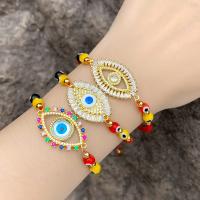 Evil Eye sieraden Armband, Messing, met Cubic Zirconia & Textiel binnenwerk Cord & Lampwork, 18K verguld, verschillende stijlen voor de keuze & voor vrouw & glazuur, meer kleuren voor de keuze, nikkel, lood en cadmium vrij, Lengte Ca 30 cm, Verkocht door PC