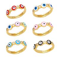 Bijoux Finger Evil Eye Anneau, laiton, Plaqué or 18K, pavé de micro zircon & pour femme & émail, plus de couleurs à choisir, protéger l'environnement, sans nickel, plomb et cadmium, 5mm, Diamètre intérieur:Environ 17mm, Vendu par PC