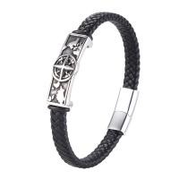 PU Schnur Armbänder, Mikrofaser PU, mit 316 Edelstahl, Kompass, Modeschmuck & unterschiedliche Länge der Wahl & für den Menschen, schwarz, 8mm, verkauft von PC