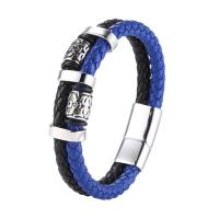 PU Leather Cord Bracelets Microfiber PU with 316 Stainless Steel Double Layer & vintage & for man 12mm Sold By PC