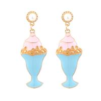 Zinc Alloy Oorbellen, met Plastic Pearl, Ice Cream, gold plated, voor vrouw & glazuur, meer kleuren voor de keuze, nikkel, lood en cadmium vrij, 20x57mm, Verkocht door pair