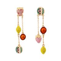 Strass Earring, Zinc Alloy, met Plastic Pearl, fruit, gold plated, voor vrouw & glazuur & met strass, nikkel, lood en cadmium vrij, 18x82mm, Verkocht door pair