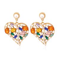 Rhinestone Earring Zinc Alloy with Plastic Pearl Heart gold color plated for woman & with rhinestone nickel lead & cadmium free Sold By Pair