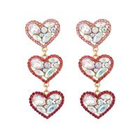 Rhinestone Ørering, Zinc Alloy, Heart, guldfarve belagt, for kvinde & med rhinestone, nikkel, bly & cadmium fri, 26x71mm, Solgt af par