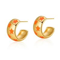 Brass Stud Earring 18K gold plated fashion jewelry & for woman & enamel Sold By Pair