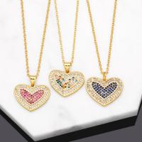 Cubic Zircon Micro Pave Brass Necklace with 5cm extender chain Heart 18K gold plated micro pave cubic zirconia & for woman nickel lead & cadmium free Length Approx 45 cm Sold By PC