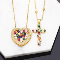 Cubic Zircon Micro Pave Brass Necklace with 5cm extender chain 18K gold plated & micro pave cubic zirconia & for woman nickel lead & cadmium free Length Approx 45 cm Sold By PC