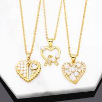 Cubic Zircon Micro Pave Brass Necklace with Plastic Pearl with 5cm extender chain Heart 18K gold plated & micro pave cubic zirconia & for woman & hollow nickel lead & cadmium free Length Approx 45 cm Sold By PC