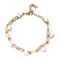 Bracciale gioielli in acciaio inossidabile, 304 acciaio inox, with perla in plastica, Doppio strato & lunghezza differente per scelta & per la donna, nessuno, 4mm,8mm, Venduto da PC