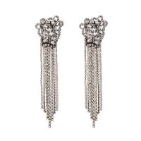 Fashion Fringe Oorbellen, Zinc Alloy, lood zwarte kleur vergulde, Bohemien stijl & voor vrouw & met strass, nikkel, lood en cadmium vrij, 29x110mm, Verkocht door pair