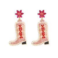 Zinc Alloy Drop Earrings with Plastic Pearl Shoes gold color plated for woman & enamel & with rhinestone nickel lead & cadmium free Sold By Pair