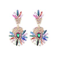 Zinc Alloy Drop Earrings Flower gold color plated for woman & with rhinestone nickel lead & cadmium free Sold By Pair