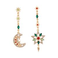 Asymmetric Earrings Zinc Alloy with Plastic Pearl Moon and Star gold color plated for woman & with rhinestone nickel lead & cadmium free Sold By Pair