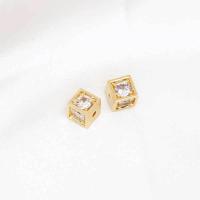 Entretoise de perles en laiton, cube, Plaqué d'or 14K, DIY & pavé de micro zircon, protéger l'environnement, sans nickel, plomb et cadmium, 6.70x6.40mm, Trou:Environ 1.6mm, Vendu par PC