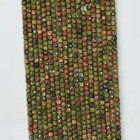 Unakite Pärlor, Square, naturlig, fasetterad, grön, 4x4mm, Såld Per Ca 14.96 inch Strand