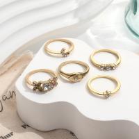 Zinklegering Ring Set, Zinc Alloy, gold plated, 5 stuks & mode sieraden & voor vrouw & met strass, nikkel, lood en cadmium vrij, Verkocht door Stel