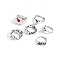 Sinc Alloy Ring Set, dath airgid plated, 6 phíosa & jewelry faisin & do bhean & cruan, nicil, luaidhe & caidmiam saor in aisce, Díolta De réir Socraigh