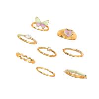 Cink Alloy Ring Set, Cink ötvözet, arany színű aranyozott, 8 darab & divat ékszerek & a nő & zománc & strasszos, nikkel, ólom és kadmium mentes, Által értékesített Set