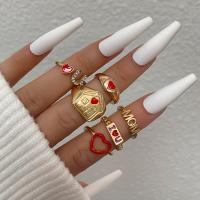 Zinklegering Ring Set, Zinc Alloy, gold plated, 6 stuks & mode sieraden & voor vrouw & glazuur & met strass, nikkel, lood en cadmium vrij, Verkocht door Stel