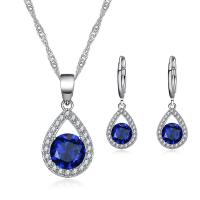 Micro zirconi Pave ottone Jewelry Set, orecchino & Collana, 2 pezzi & gioielli di moda & Micro spianare cubic zirconia & per la donna, nessuno, assenza di nichel,piombo&cadmio, 12*24mm,9*27mm, Lunghezza Appross. 17.72 pollice, Venduto da set