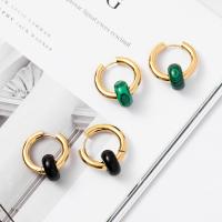 Boucle d'oreille Acier Titane, avec Malachite & pierre noire, Plaqué d'or 14K, bijoux de mode & différents matériaux pour le choix & pour femme, doré, 14mm,24mm, Vendu par paire