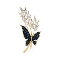 Cubic Zirconia Broche, Messing, med Plastic Pearl, Butterfly, forgyldt, Vintage & Micro Pave cubic zirconia & for kvinde, flere farver til valg, nikkel, bly & cadmium fri, 20x49mm, Solgt af PC