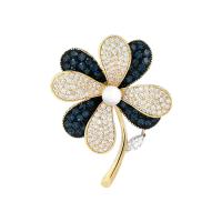 Cubic Zirconia Broche, Messing, med Plastic Pearl, Flower, forgyldt, Micro Pave cubic zirconia & for kvinde, flere farver til valg, nikkel, bly & cadmium fri, 31x40mm, Solgt af PC