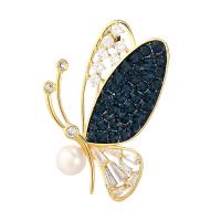 Cubic Zirconia Broche, metal, con Perlas plásticas, Mariposa, chapado, micro arcilla de zirconia cúbica & para mujer, más colores para la opción, libre de níquel, plomo & cadmio, 25x40mm, Vendido por UD