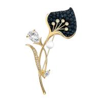 Cubic Zirconia Broche, metal, con Perlas plásticas, Tulipán, chapado, micro arcilla de zirconia cúbica & para mujer, más colores para la opción, libre de níquel, plomo & cadmio, 21x55mm, Vendido por UD