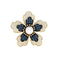 Cubic Zirconia Broche, metal, con Perlas plásticas, Flor, chapado, micro arcilla de zirconia cúbica & para mujer, más colores para la opción, libre de níquel, plomo & cadmio, 37x37mm, Vendido por UD