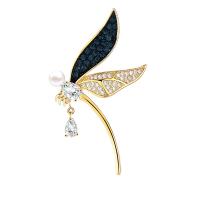 Cubic Zirconia Brooch Brass with Plastic Pearl Dragonfly plated micro pave cubic zirconia & for woman nickel lead & cadmium free Sold By PC