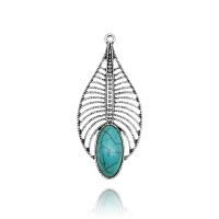 Pendentif turquoise, alliage de zinc, avec turquoise, Plaqué de couleur d'argent, Vintage & creux, vert, 27x5x61mm, Trou:Environ 2mm, Vendu par PC