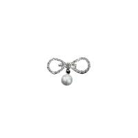 Plastika Pearl broš, Mesing, s Plastična Pearl, Bowknot, srebrne boje pozlaćen, za žene & s Rhinestone, više boja za izbor, 37-80mm, Prodano By PC