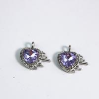 Zink Legierung Strass Anhänger, Zinklegierung, Herz, Platinfarbe platiniert, DIY & mit Strass, violett, frei von Nickel, Blei & Kadmium, 20x19.30x4.70mm, verkauft von PC