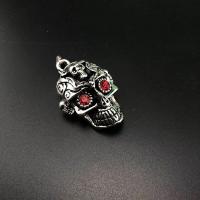 Cink ötvözet Skull Medálok, Koponya, antik ezüst színű bevonattal, Vintage & DIY & strasszos, piros, nikkel, ólom és kadmium mentes, 29x43.30x18mm, Által értékesített PC