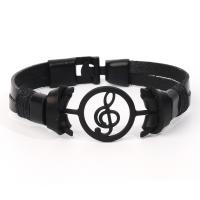 PU Cord Armbånd, med Zinc Alloy, Music Note, mode smykker & Unisex, sort, Længde Ca. 8.27 inch, Solgt af PC