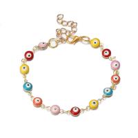 Bracelet Evil Eye bijoux, laiton, avec 1.97inch chaînes de rallonge, Placage de couleur d'or, bijoux de mode & pour femme & émail, doré, protéger l'environnement, sans nickel, plomb et cadmium, Longueur Environ 7.09 pouce, Vendu par PC