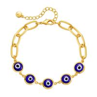 Bracelet Evil Eye bijoux, laiton, avec 2.36inch chaînes de rallonge, Plaqué or 18K, bijoux de mode & pour femme & émail, doré, protéger l'environnement, sans nickel, plomb et cadmium, 9.50mm, Longueur Environ 6.49 pouce, Vendu par PC